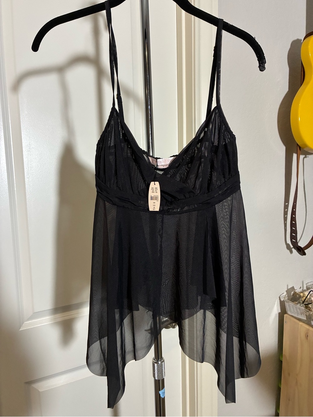 Victoria's Secret Black Sheer Mesh Babydoll Chemise Size Small
